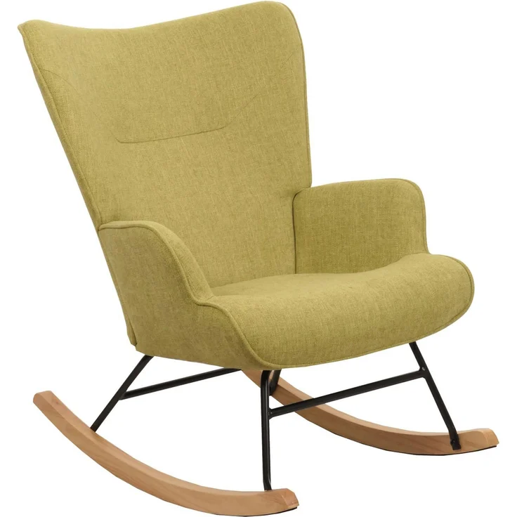 Schaukelstuhl HWC-N14, Schwingstuhl Relaxsessel Fernsehsessel, Massiv-Holz Metall Stoff/Textil 320g/m² ~ grün – Bild 8