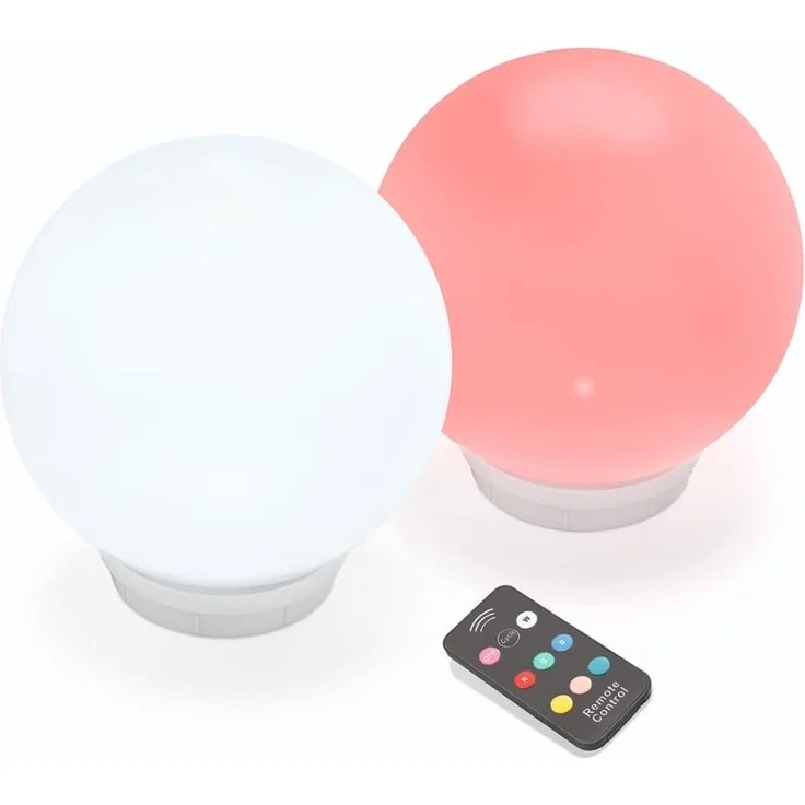 Solar Leuchtkugelset multicolor, 2er Set, schwimmend, Akku, Fernbedienung, mehrere Funktionen, runde schwimmfähige Lichtkugel, Gartenkugel, Solarkugel, 8 Lichtfarben, wetterfest, outdoor 102130 – Bild 2