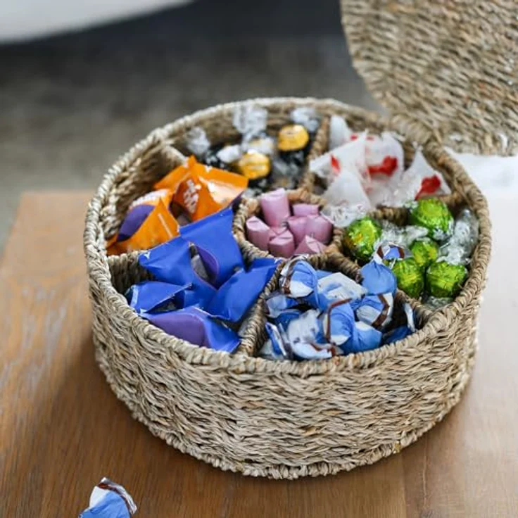 HMF Teebox Teebox für Teebeutel geflochten aus Seegras, Seegras, Tee Aufbewahrungsbox mit 7 großen Fächern, 27 x 27 x 11 cm – Bild 10