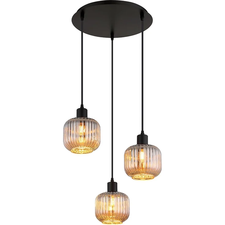 Hängeleuchte, 3-Flammig, Glas rauch, schwarz, D 41,8 cm – Bild 1
