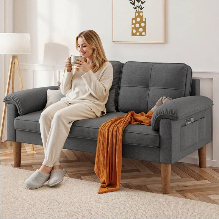 Bealife 2-Sitzer Kleine Couch, mit Armlehne und Seitentasche, 144 x 77 x 77 cm – Bild 4