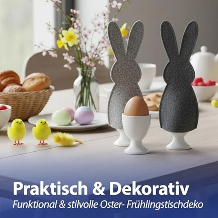 CEPEWA Eierbecher Eierwärmer Hase 6er Set Polyesterfilz grau anthrazit 10,5x23cm Ostern – Bild 4