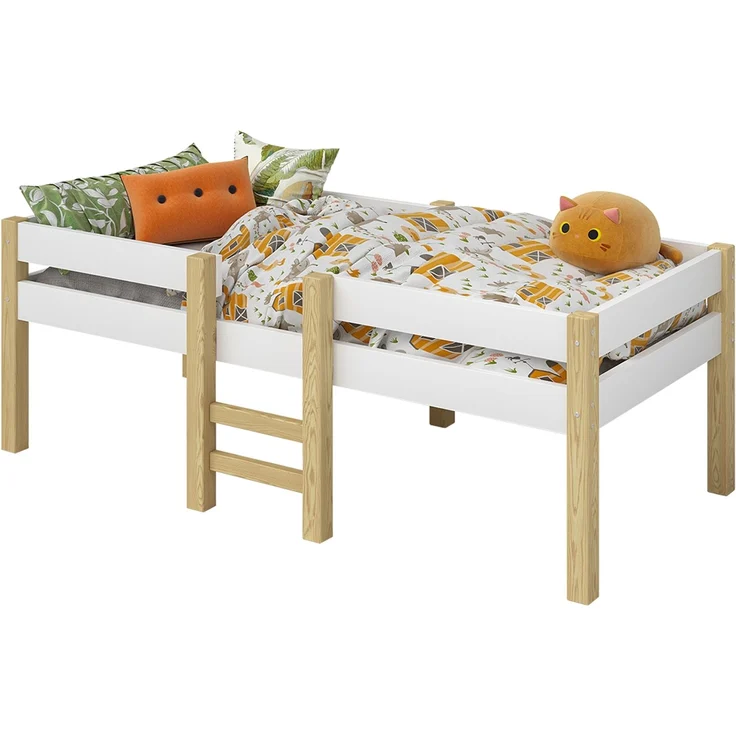 Bellabino 'Aspy' Halbhochbett 90x200 cm mit Matratze, weiß, Kinderbett mit Rausfallschutz und Lattenrost, Hochbett mit Leiter – Bild 10