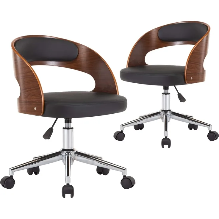 vidaXL Drehbare Esszimmerstühle 2 Stk. Schwarz Bugholz und Kunstleder [3054908]