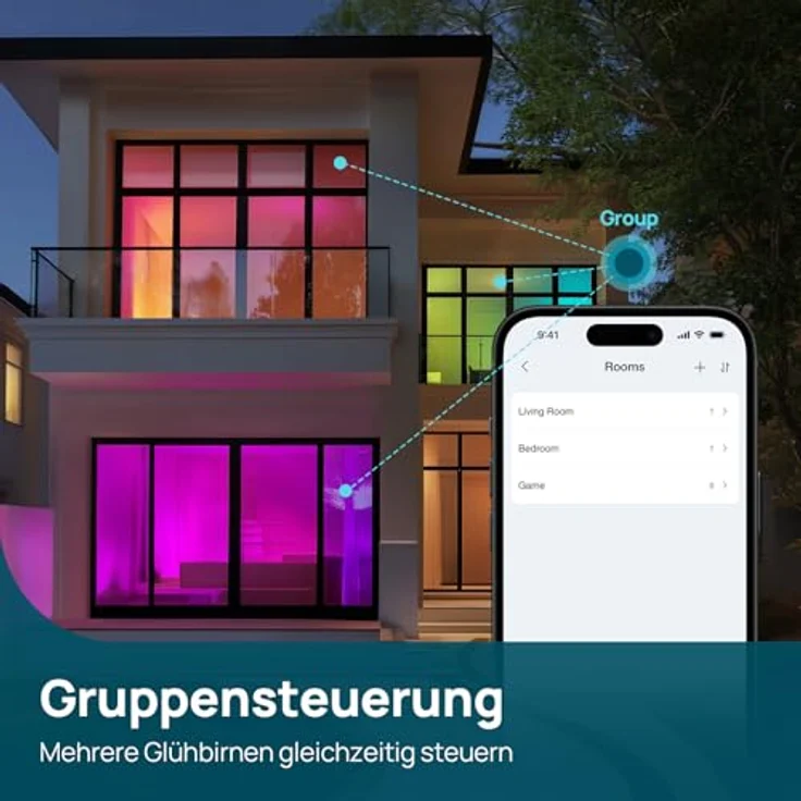 Linkind Matter Smart Alexa Lampe E14 Kerze CRI90+, RGBTW & 16Mio. Farben, 1-100% Dimmbar, Dotis+ AI Technologie, 1800K-6500K, Musik-Sync & Timer, B38/C38, 4.8W, 470LM, 4 Stück – Bild 8