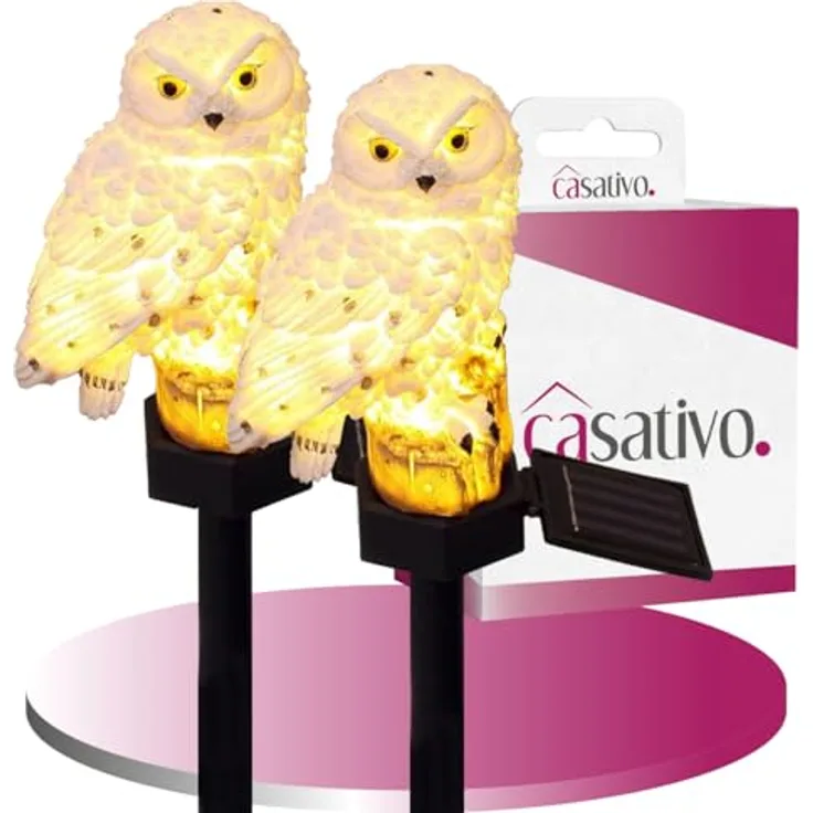 Casativo LED Solar Eule, 2er Set, wetterfest mit Dämmerungssensor, originelle Gartenleuchte für Balkon und Garten