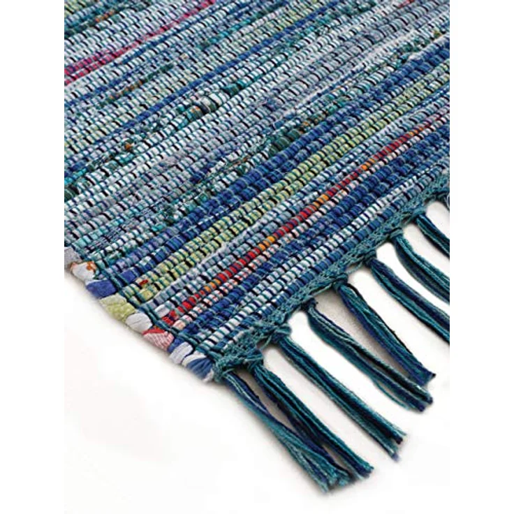 carpetfine 'Kelim Chindi' Teppich, Wendeteppich, rechteckig, Höhe: 6 mm, handgewebt, mit Fransen, Blau, 200x290 cm – Bild 5