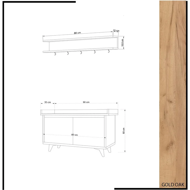 Skye Decor 'Stato' Garderobe, Eiche / Weiß, 90 x 60 x 35 cm – Bild 4
