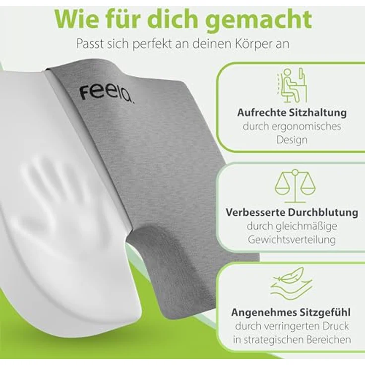 feela.® Orthopädisches Keilkissen, Memory-Foam Sitzkeilkissen für Haltungskorrektur, Entlastung von Rücken & Ischiasnerv, 3 Härtegrade, inkl. E-Book, (Weich), 42 x 39 x 8,5 cm – Bild 3