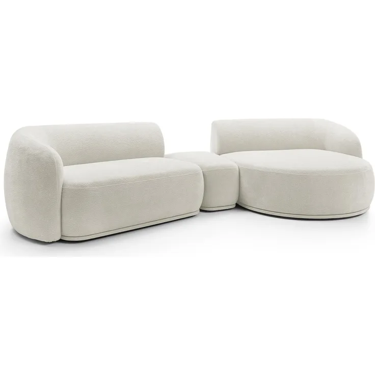 Selsey 'Bommo' Ecksofa rechts mit Hocker L-Form, Chenille Creme, 357 cm