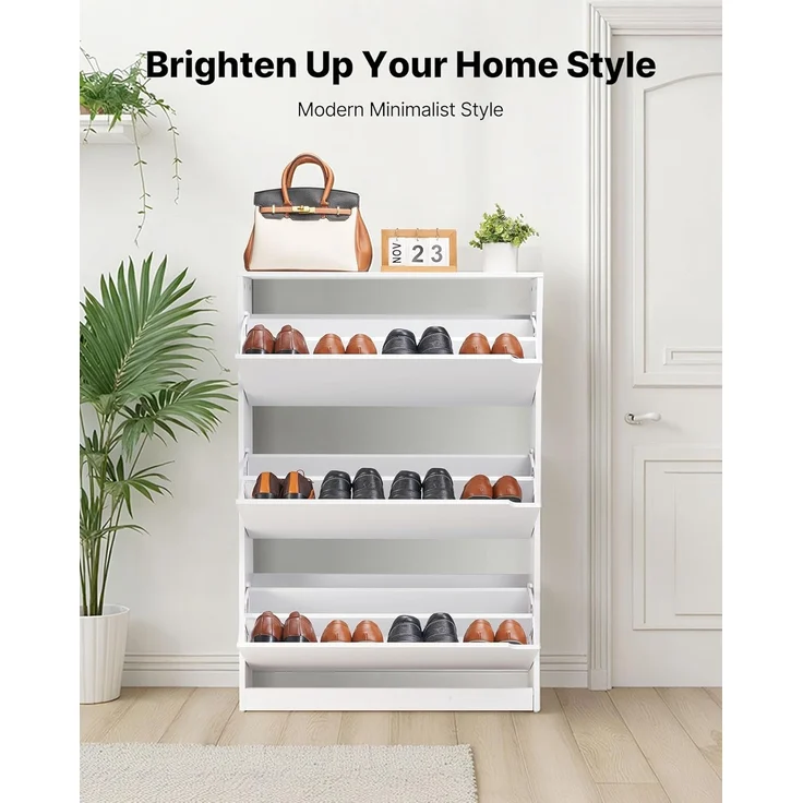VEVOR Schuhschrank mit 3 Klappen, platzsparender Schuhkipper, freistehender Schuhregal-Organizer für den Eingang Flur Wohnzimmer Veranda, modernes Schuhregal 800 x 220 x 1165 mm Weiß – Bild 4