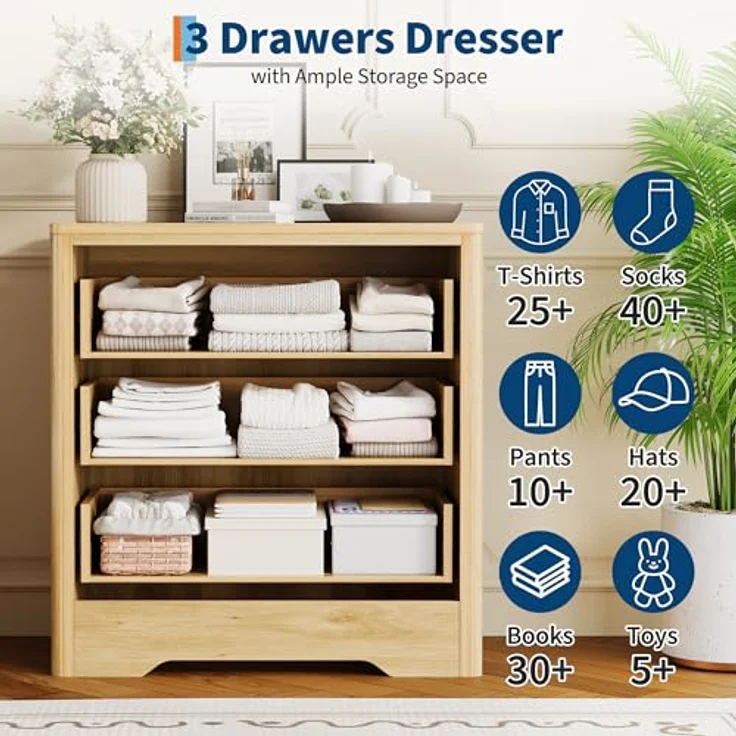 GarveeHome Kommode Mit 3 Schubladen, Nachttisch Mit Durchbrochenem Muster Und Kristallknauf, Dekorativer Beistelltisch Mit 220 kg Tragkraft, Für Wohnzimmer Und Schlafzimmer, 80 x 40 x 77 cm – Bild 6