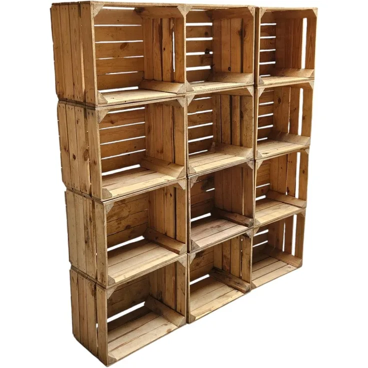 Holzkisten 12er Set 50 x 40 x 30cm Vintage Natur massiv und stabil