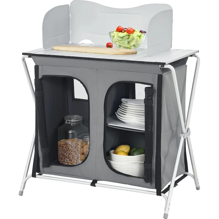 Campingschrank Tullinge mit Arbeitsplatte und Windschutz 80x50,5x104,5cm Dunkelgrau en. casa
