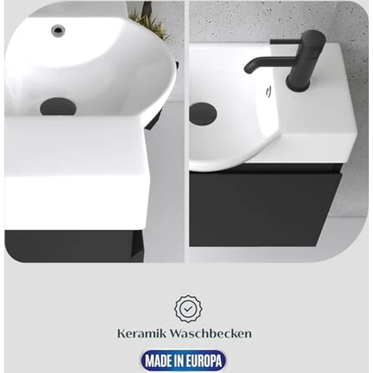 Alpenberger Badmöbel-Set Waschbecken mit Unterschrank 55 cm Breit, (Badezimmermöbel Waschtisch, Badschrank Schmal), Waschbeckenunterschrank mit Softclose – Bild 6