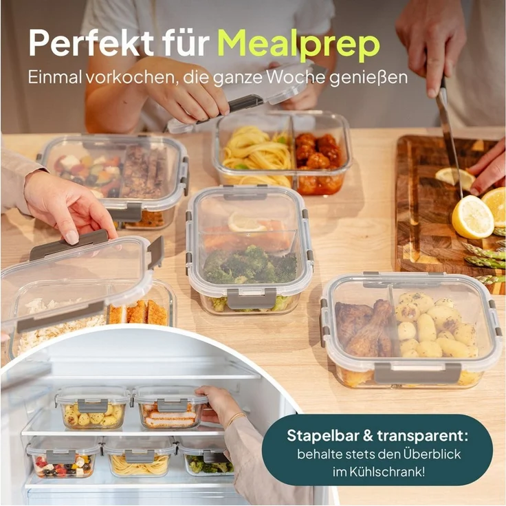 uandu home Frischhaltedose Glasbehälter mit Deckel, Frischhaltedosen Glas mit Deckel, (glasdosen mit deckel set, glas tupper mit deckel, glass food container, frischhaltedosen mit deckel glas, glasdose mit deckel, Borosilikatglas mit Deckel, Meal prep ... – Bild 3