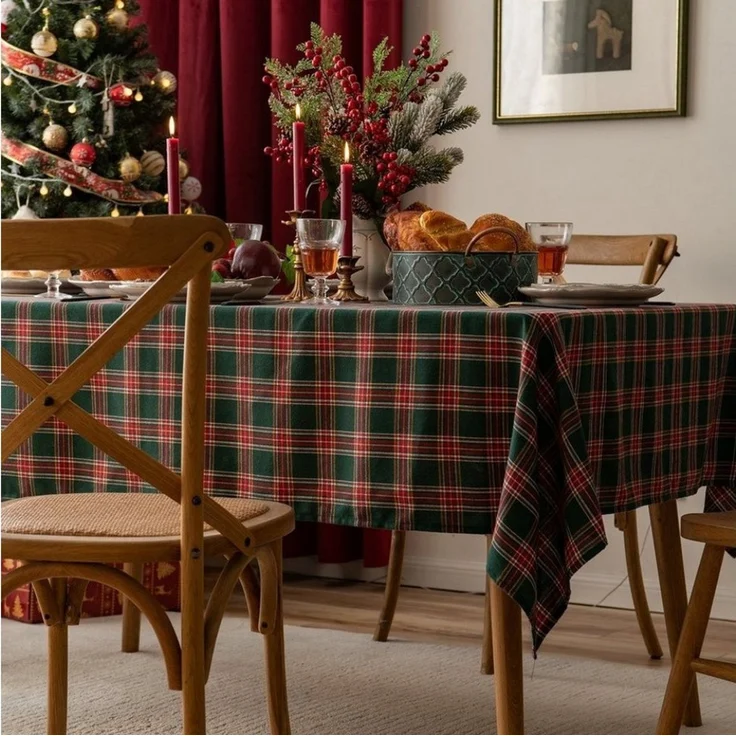 FOUORTUNATE-BEE Tischdecke Karo Tischdecke für Weihnachten – Deko für Esstisch & Festtafel, Weihnachtstischdecke im Karomuster für Zuhause, Restaurant & Feier – Bild 4