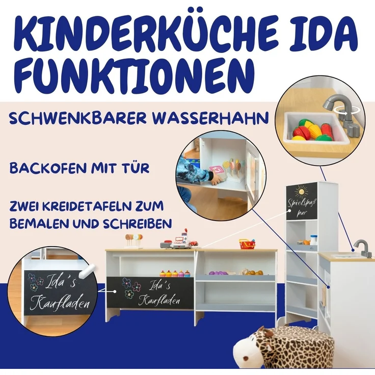 Coemo Spielküche Ida 4er Set aus Holz 4-tlg. Kinderküche in Grau – Bild 2