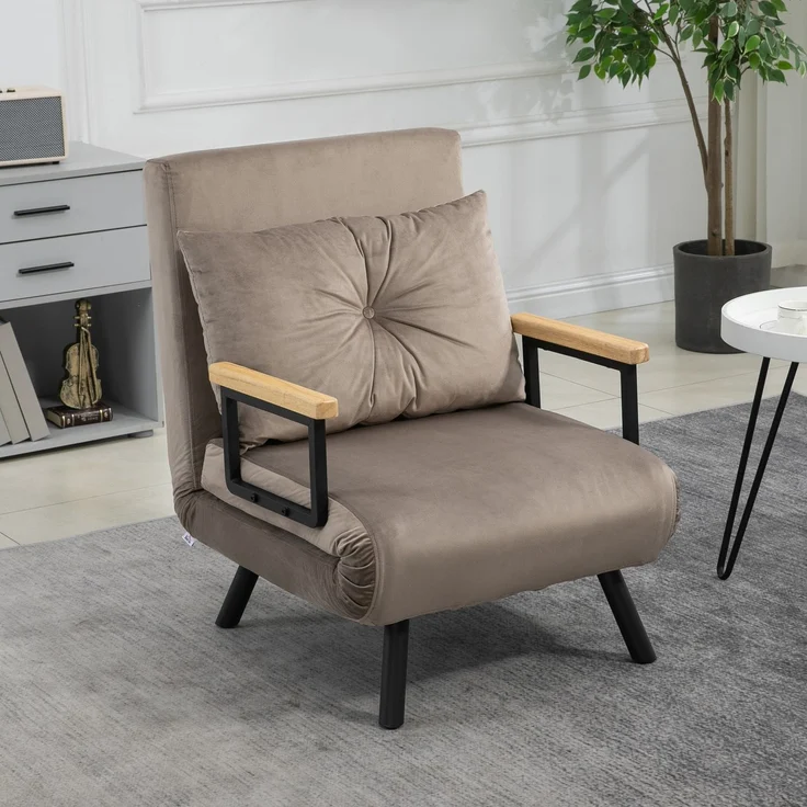 Schlafsessel, Gästebett, verstellbare Rückenlehne, bis 120 kg, Stahllrahmen, 63x73x81cm, Hellbraun--Braun--63x73x81cm--YOUDENOVA – Bild 9