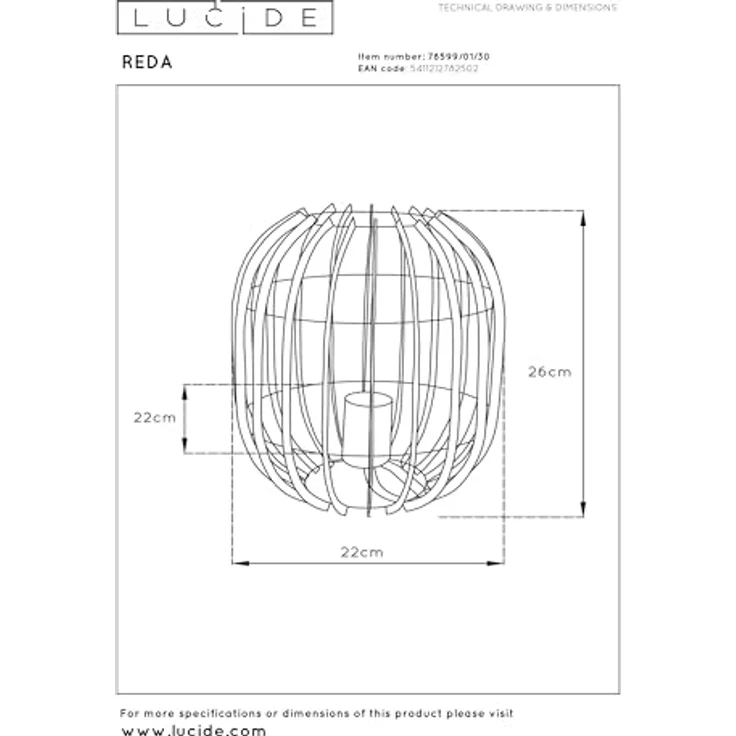 Lucide Reda 78599/01/30, Nachttischlampe aus Metall mit diffuser Lichtverteilung, rundes Design – Bild 7