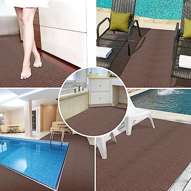 ANRO Badematte Weichschaummatte 300x130cm, rutschfest, wasserabweisend, uni braun – Bild 5
