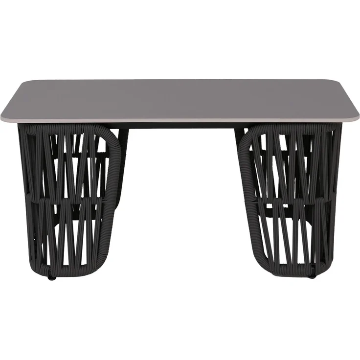 Loungetisch HWC-P90, Gartentisch Balkontisch Outdoor, Seilgeflecht Rope Sinterstein 43x90x45cm ~ anthrazit, Platte grau – Bild 8