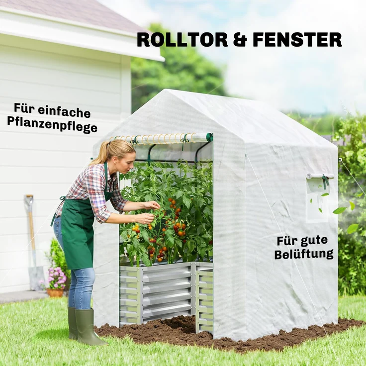 Outsunny Foliengewächshaus, PE, Stahl, Weiß, 141L x 141B x 190H cm – Bild 7