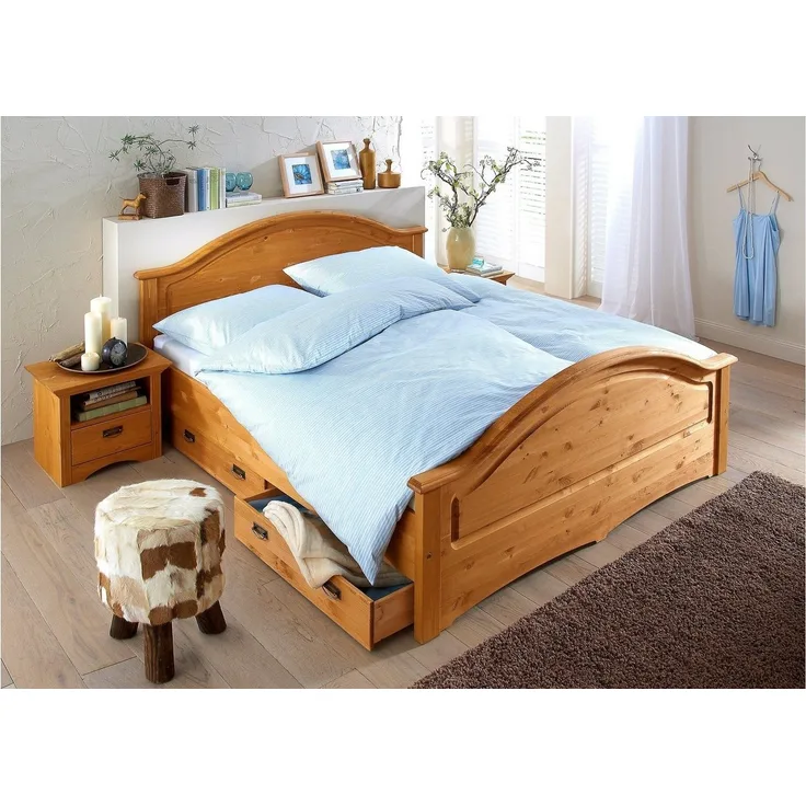 Home affaire Massivholzbett Konrad, hohe Belastbarkeit! FSC® zertifiziertes Massivholz (Breite/Belastbarkeit 180cm/220 KG, 140cm/180 KG), aus massivem Kiefernholz, FSC®-zertifiziert, INKLUSIVE Rollrost