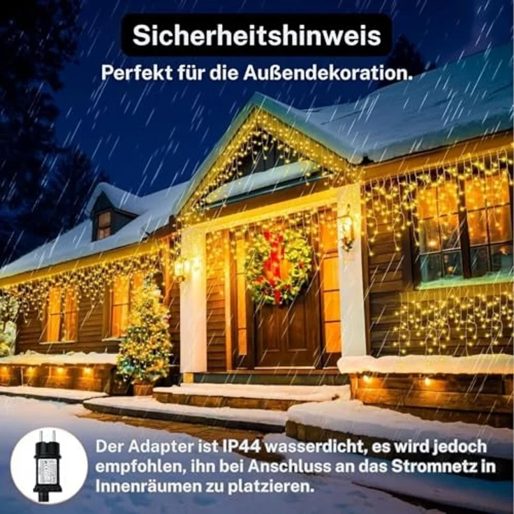 Montegoni LED-Lichterkette 10m 100 LEDs Lichterkette warmweiß, Weihnachtsdeko, IP65 Wasserdicht, 8 Lichtmodi, Ferbedienung mit Timer und Memory Funktion, IP65 – Bild 7