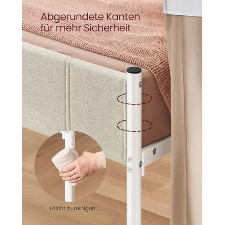 VASAGLE Einzelbettgestell, Bettgestell, 90x200 cm, mit gepolstertem Kopfteil, Bettrahmen, Stahl, trägt bis zu 250 kg, einfache Montage, cappuccinobeige RMB972LH01 – Bild 5