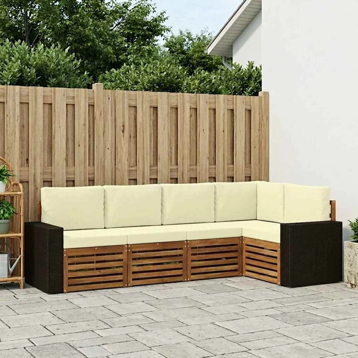 vidaXL Outdoor-Sofagarnitur 5 stk. 5-Sitzer Natur und Creme 3384361 – Bild 1