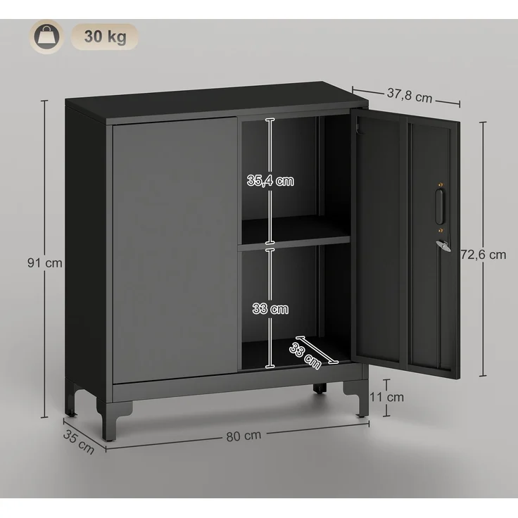 Büroschrank aus Metall, verschließbare Türen, Bürokommode, 2-stufiges Design, Schwarz--Schwarz--91x35x80cm--YOUDENOVA – Bild 5