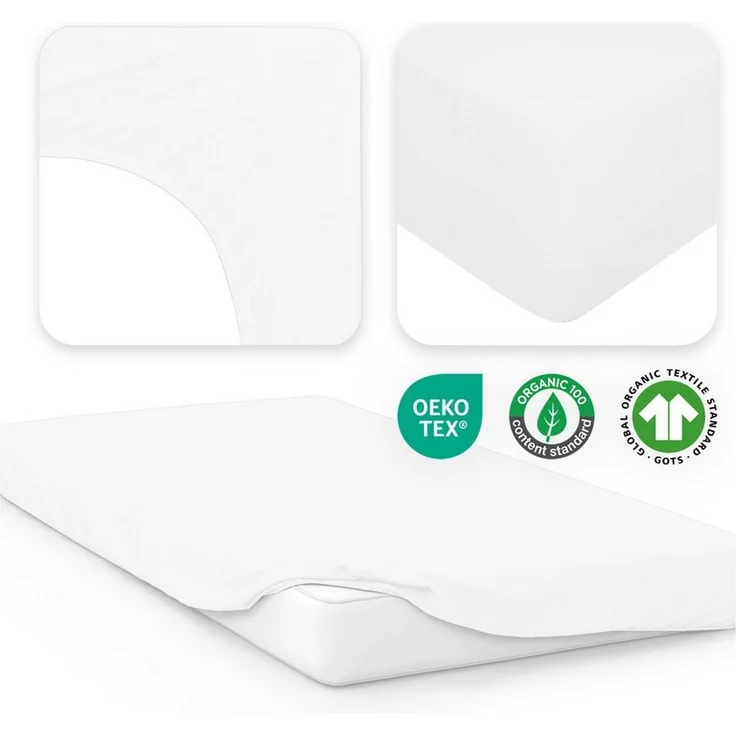 Jacobson Spannbettlaken BIO, Jersey Spannbetttuch, Bettlaken 160 g/m², 100% BIO-Baumwolle, Gummizug: rundum, GOTS zertifiziert – Bild 3