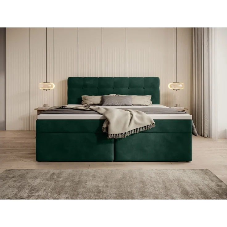 thematys Boxbett Luxus mit Bettkasten 140x200cm, mit Bonnellfederkernmatratze H3, Bouclé/Velours, mit Stauraum, mit 3 cm Topper, Grün (Holland 78), Art.-Nr. S0WGG0AN0LE – Bild 4