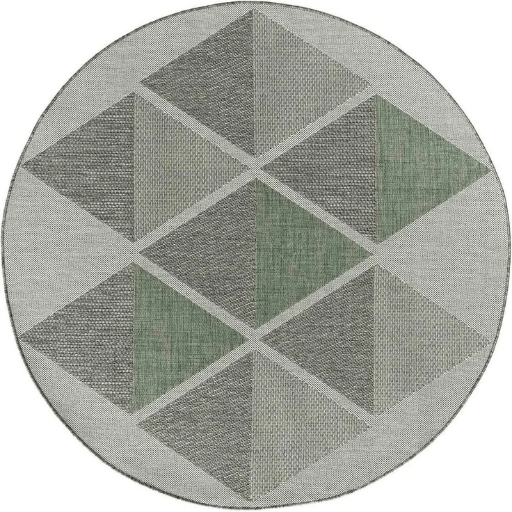 TaraCarpet Teppich Regina Teppich aus robustem Flachgewebe für In und Outdoor, rund, Höhe: 7 mm, Küche Wohnzimmer Terrasse Garten Balkon Karo grün 120X120 – Bild 3