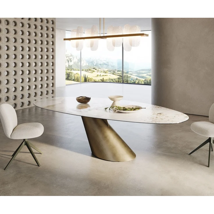 Esstisch Edge Oval 280x130 Keramik Minas Melange Weiß-Beige Cono Metallic Gold – Bild 4