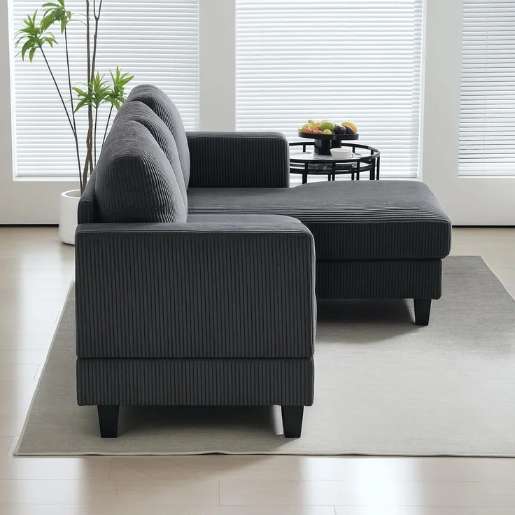 HOMCOM Ecksofa Sofa mit Chaiselongue Cord-Optik Hochdichtem Schaumstoff, bis 400 kg, L Form Couch 1 Teile, für Wohnzimmer, Schlafzimmer, 214 x 134 x 84 cm Dunkelgrau – Bild 9