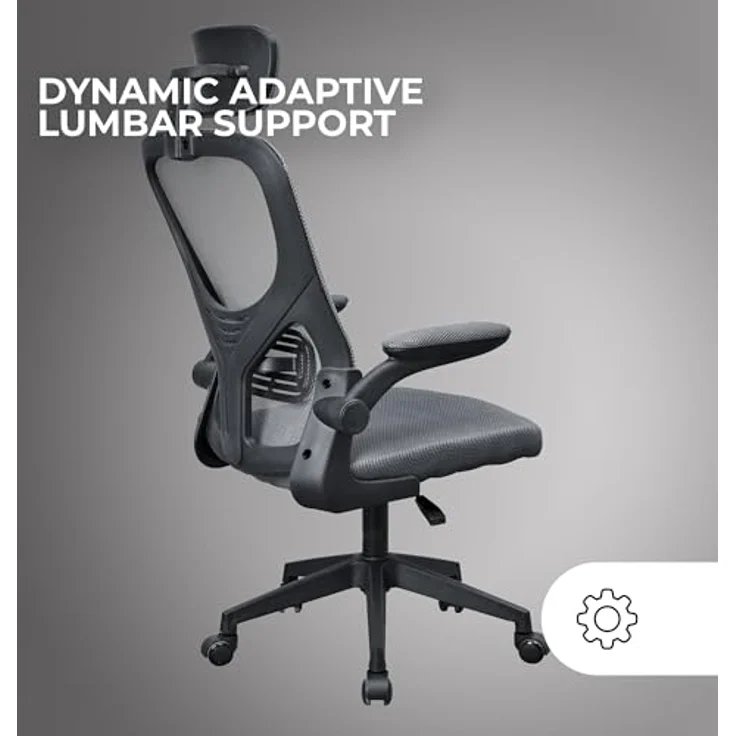 Mars Gaming MGC-ERGOPLUS, Professioneller Ergonomischer Stuhl, Dynamische Lendenwirbelstütze, Atmungsaktives Netz, Höhenverstellbar 115 und 125cm, Klappbare Armlehnen, Verstellbare Kopfstütze, Grau – Bild 6