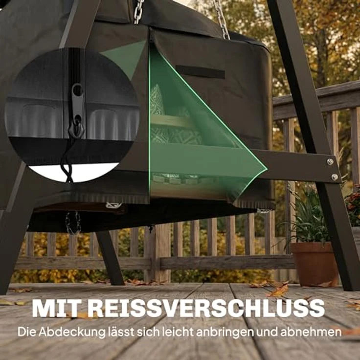 Outsunny Gartenmöbel-Schutzhülle Hollywoodschaukel Abdeckung (Abdeckplane, 1-St, für 2-Sitzer Gartenschaukel), Wasserdicht, UV-beständig, mit Reißverschluss – Bild 6