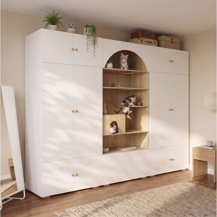 Garderoben-Set 270x50x200 cm mit Kleiderstange, 12 Staufächern und Katzenkletterwand – Bild 2