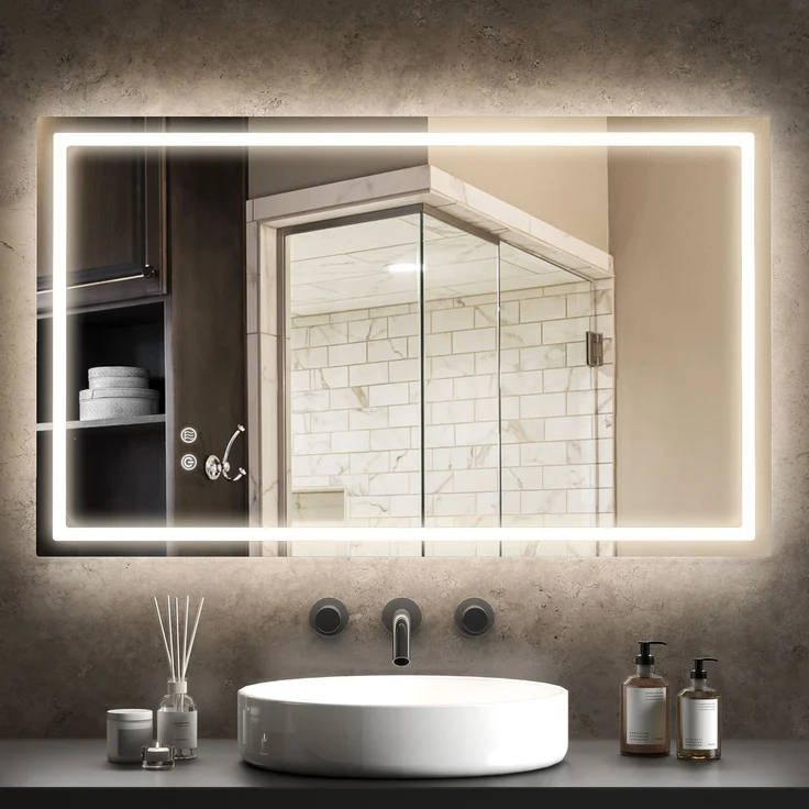 MELAYR, LED-Badezimmerspiegel, einstellbare Helligkeit, Antibeschlag-Funktion, wasserfest, 100 x 60 x 3 cm, Silber – Bild 3