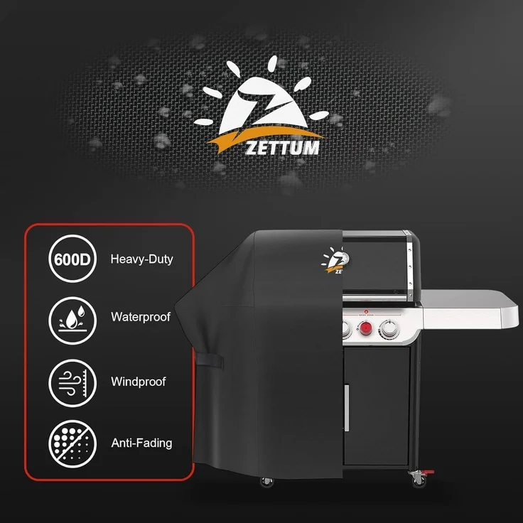 Zettum Grillabdeckung für Weber Genesis II, wasserdicht, 600D Oxford-Gewebe schwarz, 147 x 63 x 113 cm – Bild 4