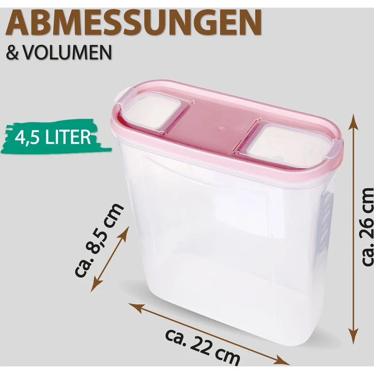 Vorratsdosen mit Deckel 4,5 Liter ( 4er Pack / Altrose ), Luftdicht Schüttdose BPA frei, Vorratsbehälter Set - Frischhaltedosen Klappdeckel – Bild 3