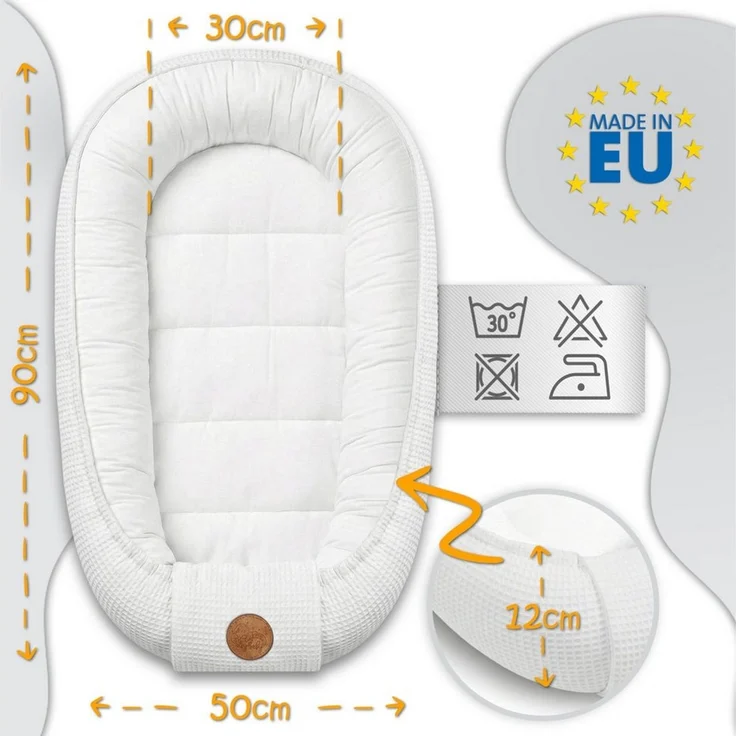 Babynest Neugeborene Nestchen Baby 90x50 cm - Kokon Handmade zweiseitig aus Baumwolle Waffel mit Babynestchen Tiere Blau – Bild 2