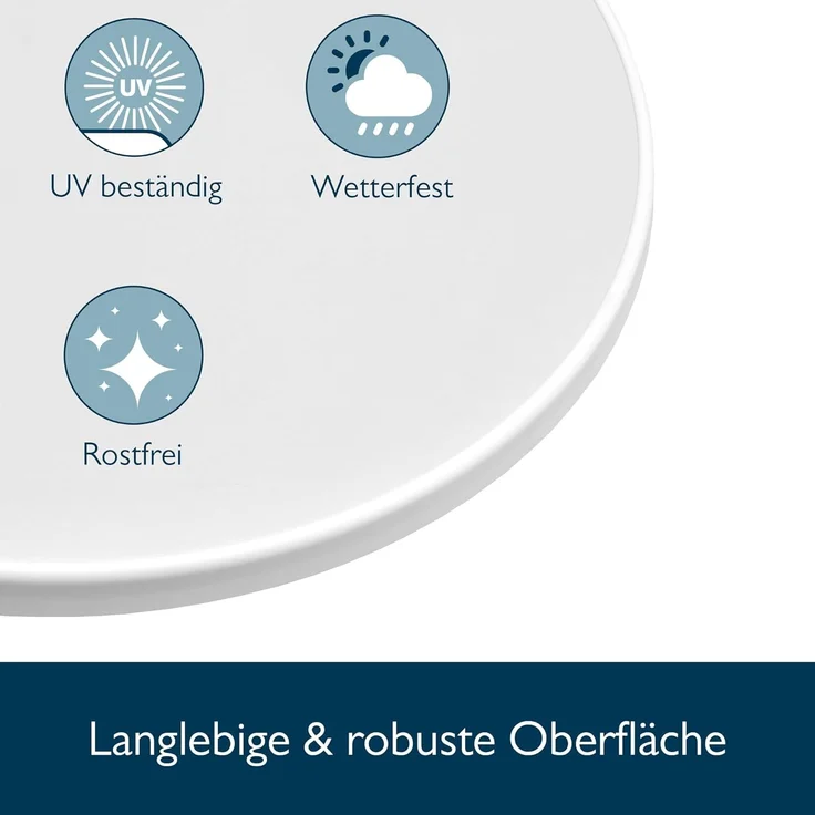 Beautissu Bistrotisch Outdoor Rund Ø 80 cm Wasserfest – Beistelltisch Balkontisch Wetterfest Gartentisch Rund Klappbar 70 cm hoch – Campingtisch Partytisch Esstisch Gastro – Weiß Bistroni – Bild 7