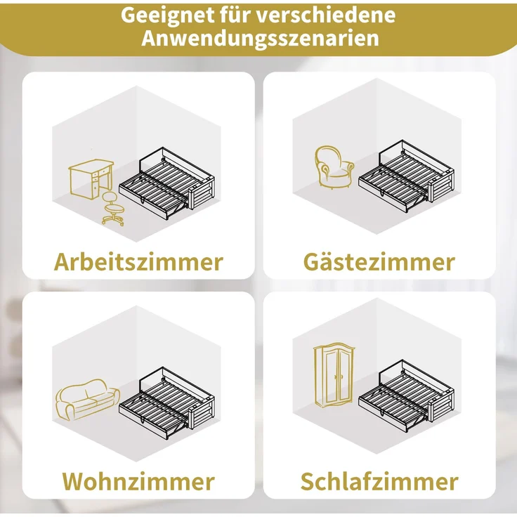 Polstertes Daybett 90x190 cm, Einzelbett Schlafsofa mit Ausziehbett, Armlehnen mit USB- & Type-C-Ladeanschluss und Getränkehalter, Leinen-Mischgewebe, Grau, ohne Matratze – Bild 6