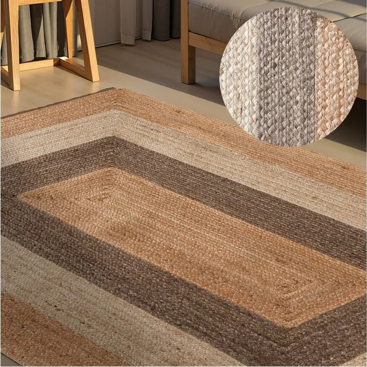 HANSE Home Teppich Juno Fusion Juteteppich, rechteckig, Höhe: 9 mm, Jute, Shape, Handgemacht, Wohnzimmerteppich, Naturteppich, Wohnzimmer – Bild 1