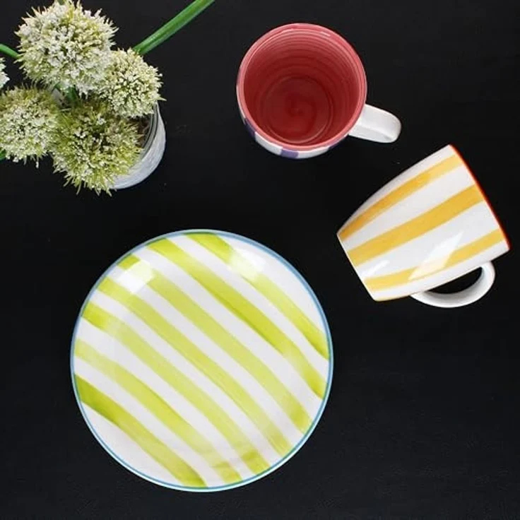 MamboCat Frühstücksteller Summer Stripes 6er Set Kuchenteller Steingut Dessertteller bunt – Bild 2