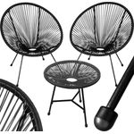 tectake® Set 2X Stuhl 1x Beistelltisch Acapulco, Gartenstuhl, Gartenstühle im Retro Design, Indoor und Outdoor Sessel für Garten, Wintergarten, als Terrassenstühle oder Balkon Sessel - schwarz