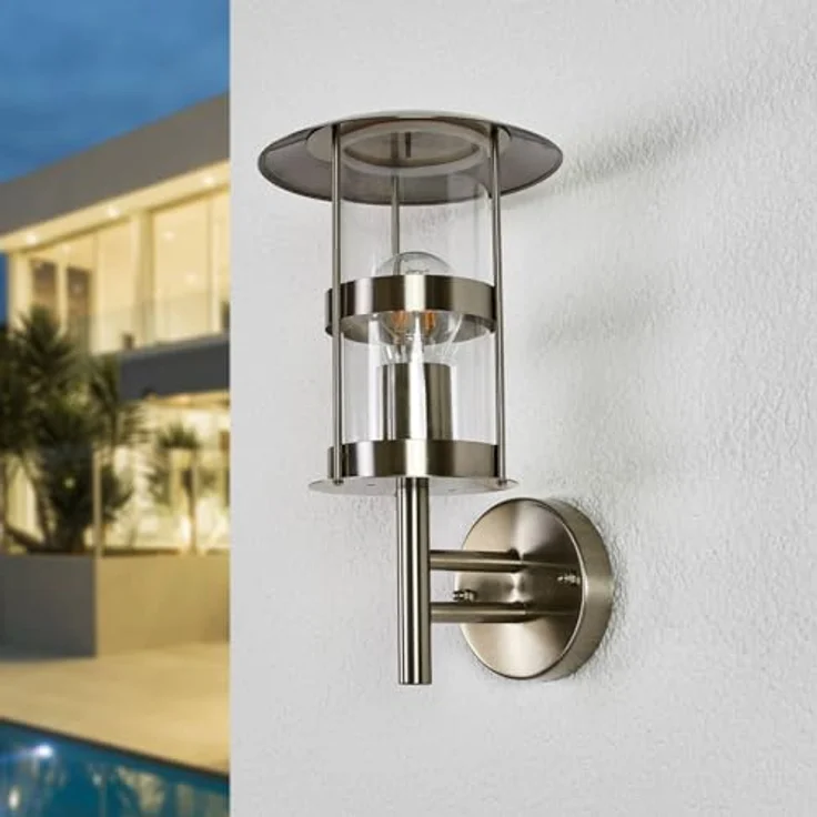 Lindby Edelstahl Wandlampe Außen IP44, moderne 1-flammige Wandleuchte für Garten, Terrasse und Balkon, silber, E27 Fassung max. 60 W – Bild 3
